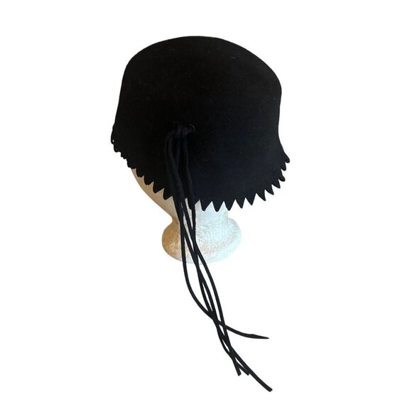 Tour Field Felts Black Wool Felt Hat Zig Zag Edge Cap One Size - Picture 3 of 5